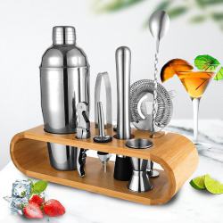 Professional Bartenders Kit with Sleek Bamboo Stand Base