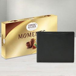 Appealing Leather Wallet with Ferrero Rocher Chocolates for Gents to India