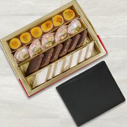 Tasty Bhikarams Assorted Sweets with Gents Leather Wallet from Rich Born to Kollam