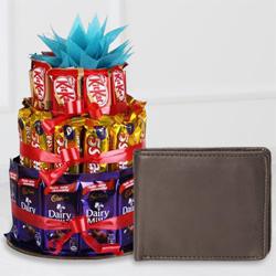 Stunning Leather Wallet for Boys with a 3 Tier Chocolate Arrangement to Sivaganga