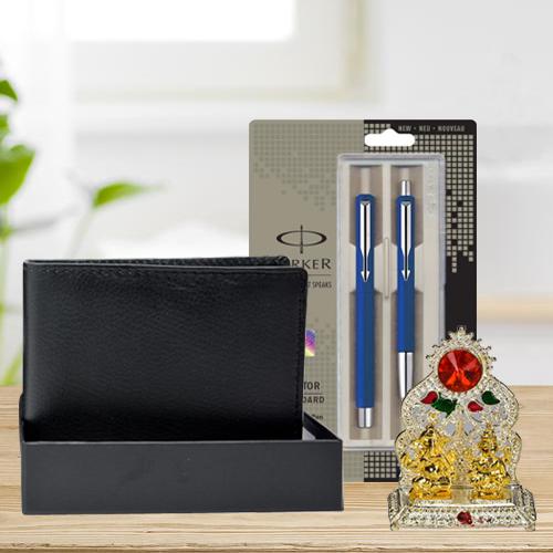 Classy Parker Pen Set with a Rich Borns Black Leat... to Alwaye
