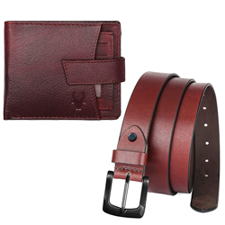 Wonderful Gift of WildHorn Maroon Leather Mens Wallet N Belt to Chittaurgarh