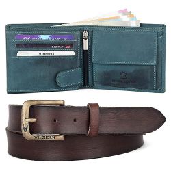 Mind Blowing WildHorn Mens Leather Wallet N Belt Set in Blue to Nipani