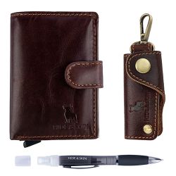 Attractive Hide N Skin Leather Card Case with Pen and Key Chain Combo