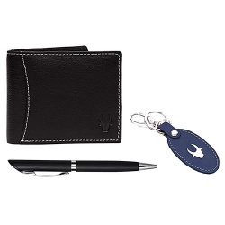 Attractive WildHorn Leather Wallet with Keychain N Pen Combo for Men
