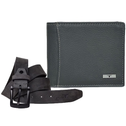 Astonishing Grey Leather Wallet N Belt Combo for Men