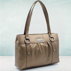 Spectacular Golden Color Leather Vanity Bag for Ladies