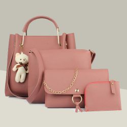 Attractive Pink PU Leather Ladies Handbag Combo for Moms Day