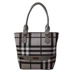 Grey n Black Double Partitions Checkered Bag for Girls