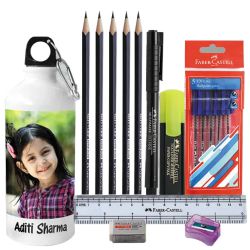 Amusing Personalized Photo Sipper with Faber Castell School Kit to Chittaurgarh