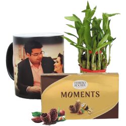 Amusing Personalized Photo Magic Mug with Ferrero Rocher N Bamboo Plant to Chittaurgarh