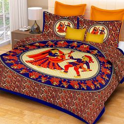 Lovely Set of Jaipuri Sanganeri Print Double Bed Sheet with 2 Pillow Covers to Nipani