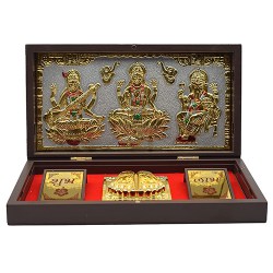 Blissful Gold Plated Lord Photos with Shubh Labh N Charan Paduka Gift