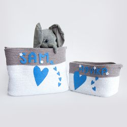 Cute Doodle Hearts Cotton Rope Basket Duo