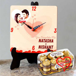 Graceful Personalized Photo Table Clock with Ferrero Rocher Chocolates to Lakshadweep