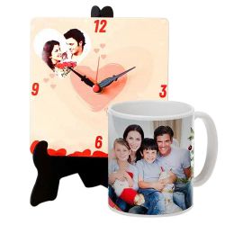 Eye Catching Personalized Photo Table Clock with a Personalized Coffee Mug to Marmagao