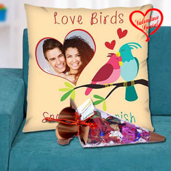 Wonderful Personalized Cushion with a Cone of Handmade Chocolates