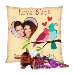 Amazing Personalized Cushion with a Cone of Handmade Chocolates to India