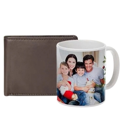 Magnificent Personalized Photo Coffee Mug with Rich Borns Brown Leather Wallet for Men to Alwaye