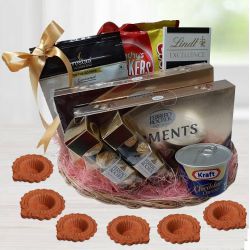 Trendy Gourmet Gift Basket with Diyas to Sivaganga