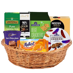 Enticing Hot Drinks with Crackers N Chocolate Gift Basket