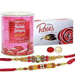 Winsome Combo Of 2 Rakhi With Cadbury Roses N Bikaji Gulab Jamun to Rakhi-to-newzealand.asp
