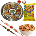 Selective Combo of 2 Rakhi With Meenakari Pooja Thali, Cashews And Soan Papdi to Rakhi-to-newzealand.asp