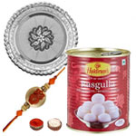 Fanciable Kalash Rakhi With Rasgulla And Silver Puja Thali to Rakhi-to-newzealand.asp