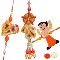 Lovely One Bhaiya Bhabhi Rakhi Set with One Bahubali Kid Rakhi to Rakhi-to-newzealand.asp