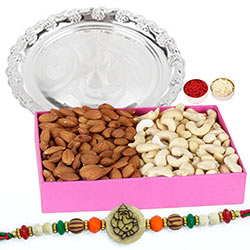 Rakhi with Silver Plated Thali and Dry Fruits to Rakhi-to-newzealand.asp
