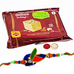 Soan Papdi with Fancy Rakhi to Rakhi-to-newzealand.asp