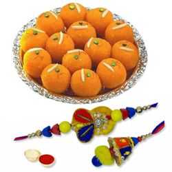 Boondi Ladoo with Bhaiya Bhabhi Rakhi Pair to Rakhi-to-newzealand.asp