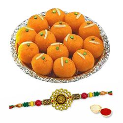 Boondi Ladoo with OM Rakhi to Rakhi-to-newzealand.asp