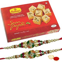 Soan Papdi with Twin Designer Rakhi to Rakhi-to-newzealand.asp