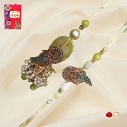 Green n White Pearl Bhai Bhabi Rakhi to Rakhi-to-newzealand.asp