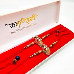 Bhai Bhabhi Premium Kundan Pearl Rakhi Pair in Box to Newzealand-only-rakhi.asp