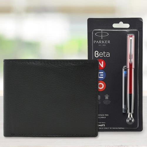 Admirable Parker Beta Ball Pen with a Leather Wall... to Alwaye
