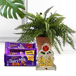 Classic Gift Set of Live Plant, Chocolates N Laxmi Ganesh Mandap