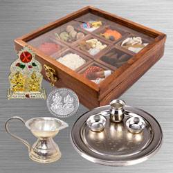 Classic Puja Hamper in Wooden Box to Chittaurgarh