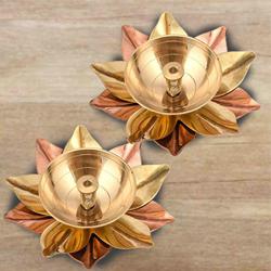 Marvelous Set of Two Lotus Shaped Diya to Alappuzha