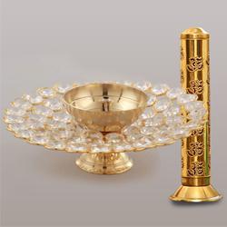 Auspicious Akhand Diya N Agarbatti Stand with Ash Catcher