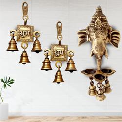 Remarkable Ganesha Wall Hanging Deepak with Bells N Shubh Labh Hanging Bells to Marmagao