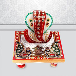 Pious Marble Ganesh Chowki with Peacock Design to Uthagamandalam