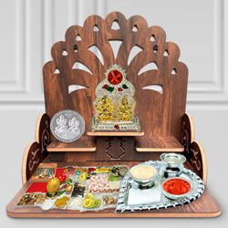 Divine Combo of Wooden Temple N Pooja Essentials to Hariyana