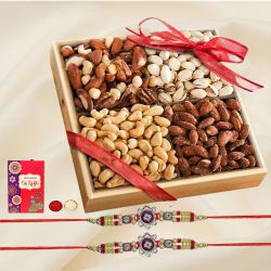 Fancy Rakhi Set with Salted Dry Fruits, Roli Tika n Card