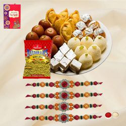 Charming Stone Rakhi Set with Assorted Sweets N Haldiram Bhujia