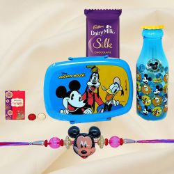 Smarty Mickey Rakhi, Chocolate, Mickey Mouse Lunch Box N Water Bottle to Hariyana