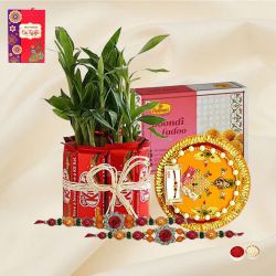 Distinctive Rakhi with Kitkat N Plat Arrangement, Sweets N Thali