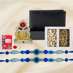 Classy Evils Eye Rakhi Pair with Leather Wallet, Mandap n Dry Fruits