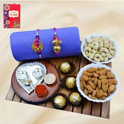 Zardosi Rakhi Lumba with Puja Thali, Dry Fruits n Ferrero Rocher